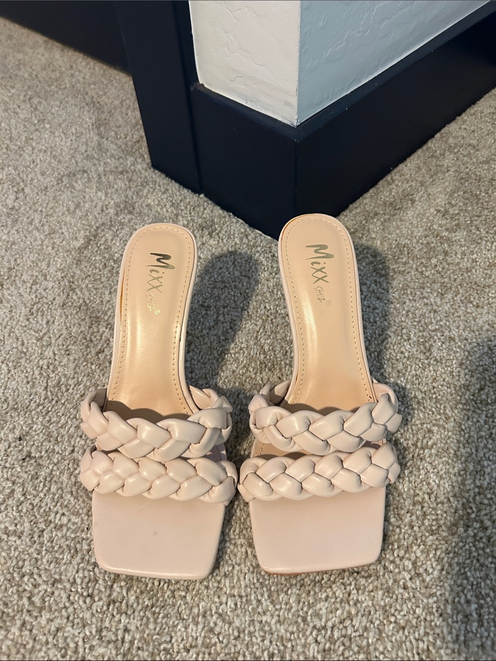 Mixx Shuz Blush Braided Double-Strap Slide Mules